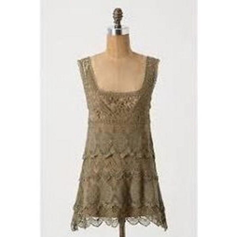 L'affaire Anthropologie Women's Crochet Lace Epilogue Tunic Top Olive Green XS